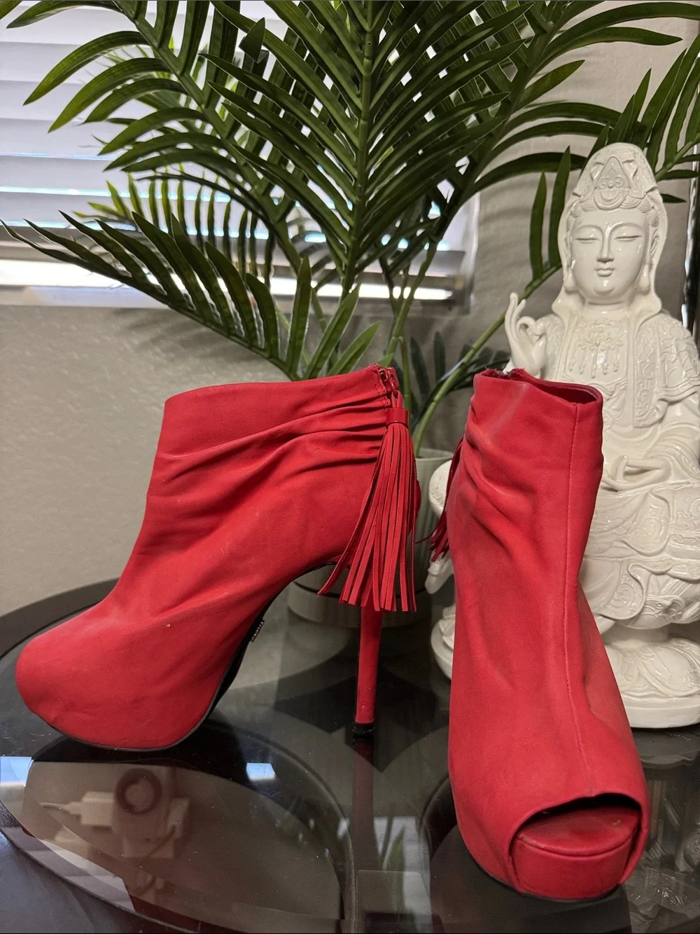 Rock & Republic Red Tassel Peep-Toe platform Ankle Boots - Women